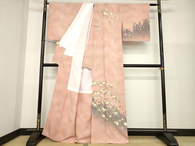 平和屋着物●訪問着　草花文　暈し染め　金彩　正絹　逸品　AABG5834ck