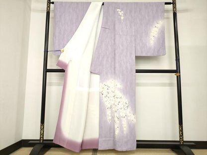 平和屋着物●訪問着　手描き　枝垂れ花文　暈し染め　正絹　逸品　AABG5835ck