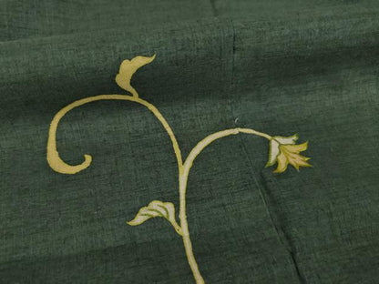 平和屋着物●創業460年・千總　訪問着　刺繍　本場結城紬地　花唐草文　黒緑色地　正絹　逸品　AABG5839ck