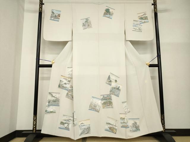 平和屋着物●創業460年・千總　訪問着　色紙重ね風景文　浜ちりめん　反端付き　正絹　逸品　AABG5840ck