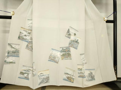 平和屋着物●創業460年・千總　訪問着　色紙重ね風景文　浜ちりめん　反端付き　正絹　逸品　AABG5840ck