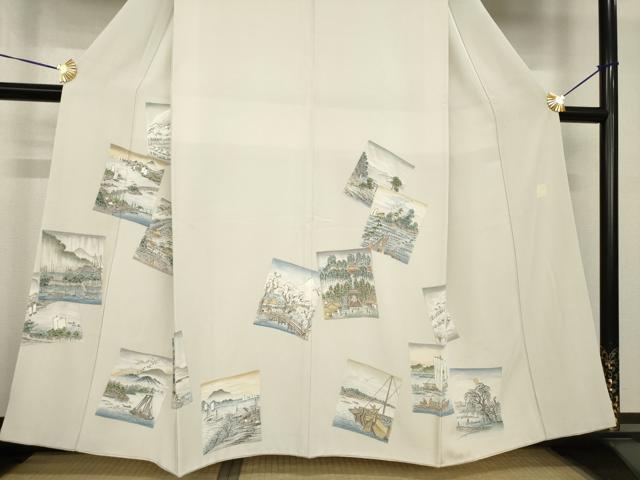 平和屋着物●創業460年・千總　訪問着　色紙重ね風景文　浜ちりめん　反端付き　正絹　逸品　AABG5840ck