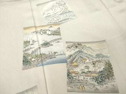平和屋着物●創業460年・千總　訪問着　色紙重ね風景文　浜ちりめん　反端付き　正絹　逸品　AABG5840ck