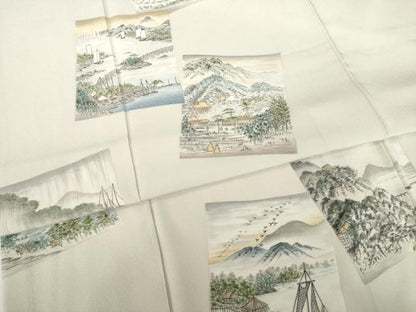 平和屋着物●創業460年・千總　訪問着　色紙重ね風景文　浜ちりめん　反端付き　正絹　逸品　AABG5840ck