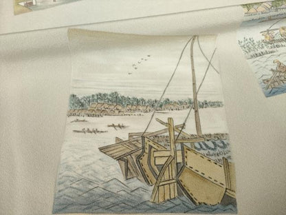 平和屋着物●創業460年・千總　訪問着　色紙重ね風景文　浜ちりめん　反端付き　正絹　逸品　AABG5840ck