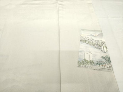 平和屋着物●創業460年・千總　訪問着　色紙重ね風景文　浜ちりめん　反端付き　正絹　逸品　AABG5840ck