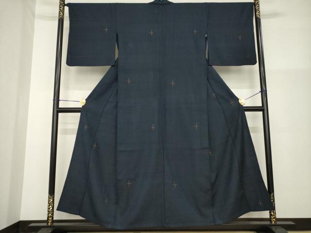 平和屋着物●ざざんざ織　伊兵衛織　単衣　綿　逸品　AABG5841ck