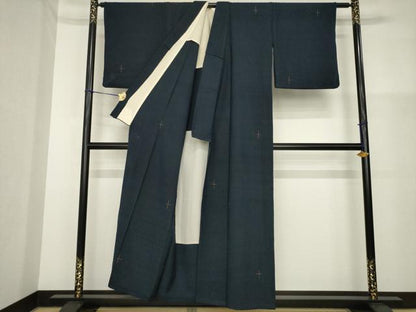 平和屋着物●ざざんざ織　伊兵衛織　単衣　綿　逸品　AABG5841ck