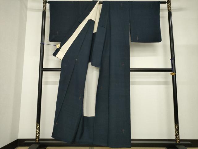 平和屋着物●ざざんざ織　伊兵衛織　単衣　綿　逸品　AABG5841ck