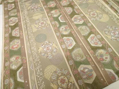 平和屋着物●総刺繍　小紋　中国三大刺繍　汕頭刺繍　スワトウ刺繍　花鳥丸文　正絹　逸品　AABG5843ck