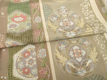 平和屋着物●総刺繍　小紋　中国三大刺繍　汕頭刺繍　スワトウ刺繍　花鳥丸文　正絹　逸品　AABG5843ck