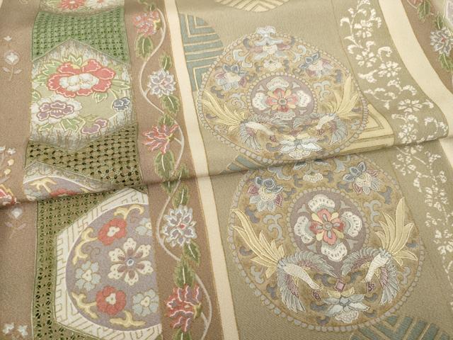 平和屋着物●総刺繍　小紋　中国三大刺繍　汕頭刺繍　スワトウ刺繍　花鳥丸文　正絹　逸品　AABG5843ck
