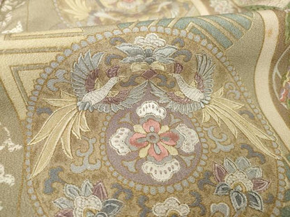 平和屋着物●総刺繍　小紋　中国三大刺繍　汕頭刺繍　スワトウ刺繍　花鳥丸文　正絹　逸品　AABG5843ck