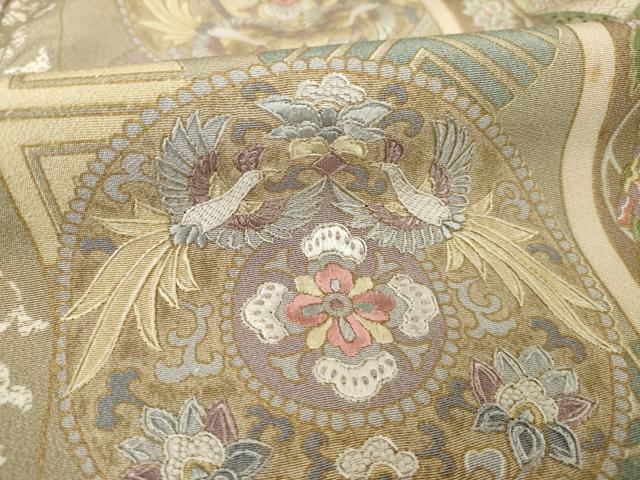 平和屋着物●総刺繍　小紋　中国三大刺繍　汕頭刺繍　スワトウ刺繍　花鳥丸文　正絹　逸品　AABG5843ck