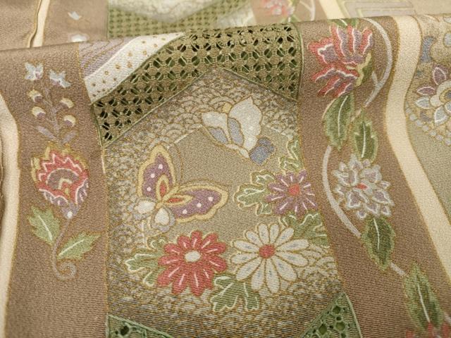 平和屋着物●総刺繍　小紋　中国三大刺繍　汕頭刺繍　スワトウ刺繍　花鳥丸文　正絹　逸品　AABG5843ck