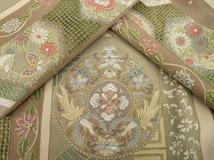 平和屋着物●総刺繍　小紋　中国三大刺繍　汕頭刺繍　スワトウ刺繍　花鳥丸文　正絹　逸品　AABG5843ck