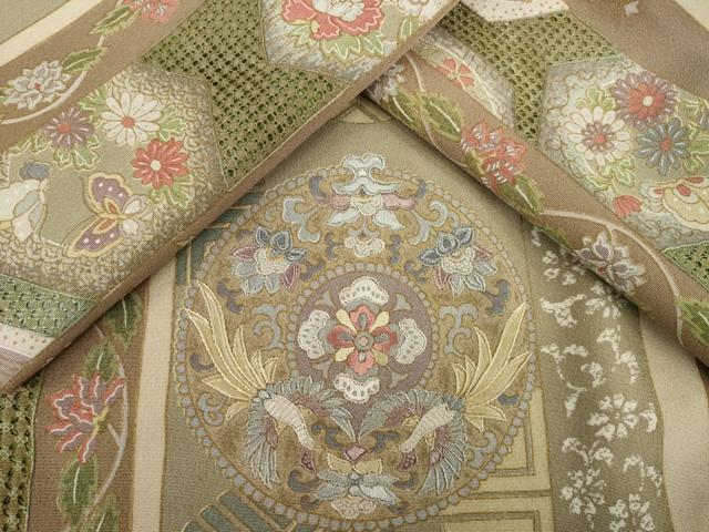 平和屋着物●総刺繍　小紋　中国三大刺繍　汕頭刺繍　スワトウ刺繍　花鳥丸文　正絹　逸品　AABG5843ck