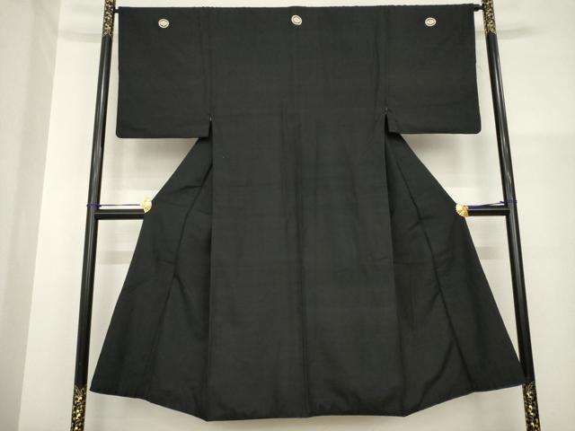 平和屋着物●男性　黒紋付　紬地　正絹　逸品　AABG5845ck
