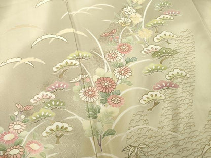 平和屋着物●訪問着　草花文　暈し染め　金彩　正絹　逸品　AABG5846ck