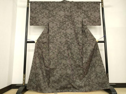 平和屋着物●本場大島紬　一元7マルキ　枝葉に鳥　正絹　逸品　未使用　AABG5853ck