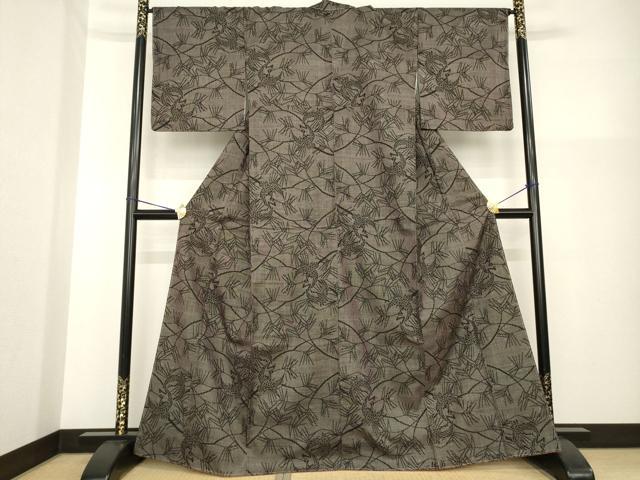 平和屋着物●本場大島紬　一元7マルキ　枝葉に鳥　正絹　逸品　未使用　AABG5853ck