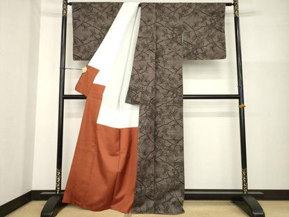 平和屋着物●本場大島紬　一元7マルキ　枝葉に鳥　正絹　逸品　未使用　AABG5853ck