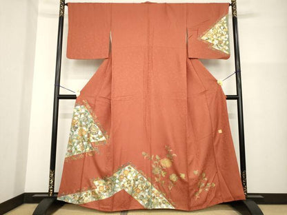 平和屋着物●金彩友禅作家　金彩の魔術師　堀省平　金煌織　訪問着　松皮菱花文　金銀彩　正絹　逸品　AABG5855ck