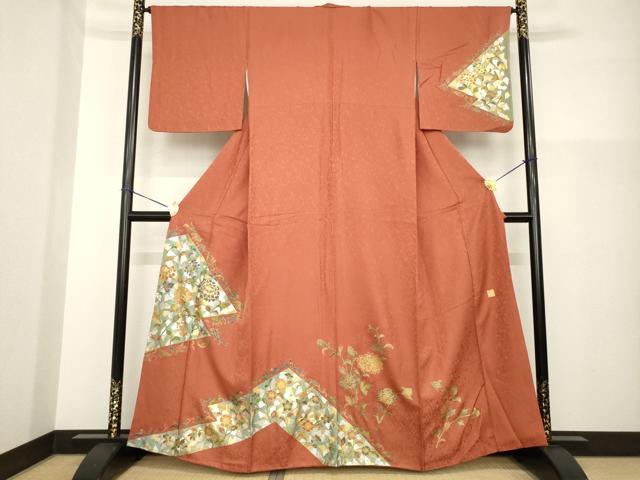 平和屋着物●金彩友禅作家　金彩の魔術師　堀省平　金煌織　訪問着　松皮菱花文　金銀彩　正絹　逸品　AABG5855ck
