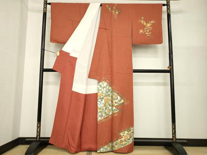 平和屋着物●金彩友禅作家　金彩の魔術師　堀省平　金煌織　訪問着　松皮菱花文　金銀彩　正絹　逸品　AABG5855ck