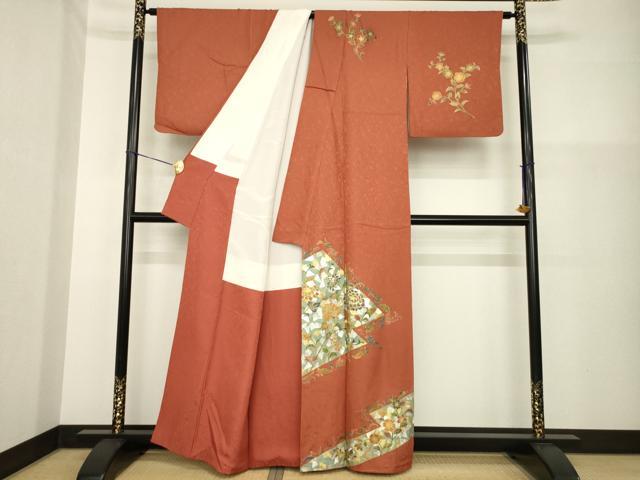 平和屋着物●金彩友禅作家　金彩の魔術師　堀省平　金煌織　訪問着　松皮菱花文　金銀彩　正絹　逸品　AABG5855ck