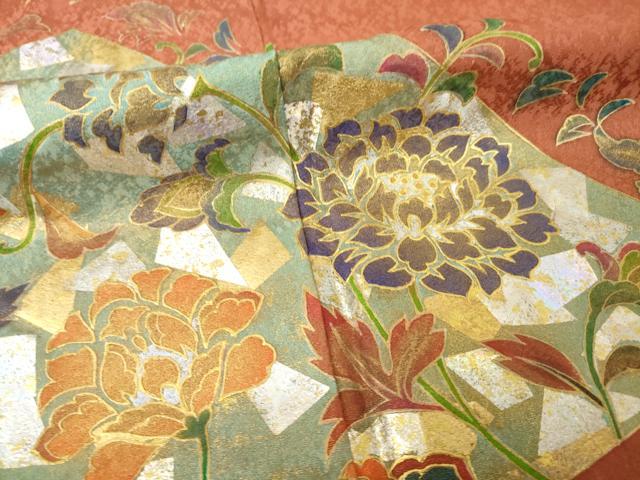 平和屋着物●金彩友禅作家　金彩の魔術師　堀省平　金煌織　訪問着　松皮菱花文　金銀彩　正絹　逸品　AABG5855ck