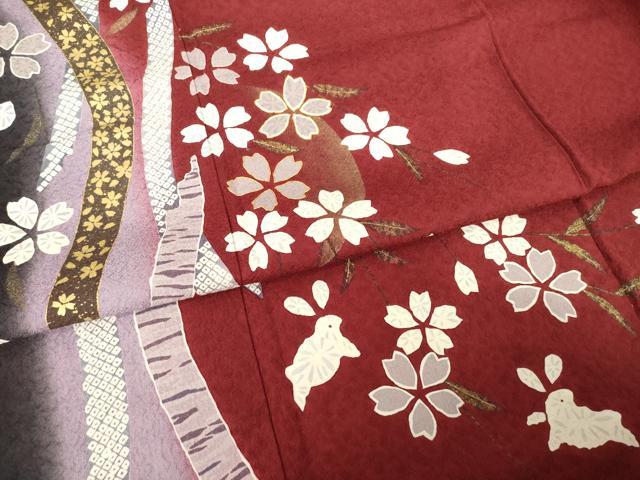平和屋着物●豪華振袖　駒刺繍　枝花に兎　金彩　正絹　逸品　AABG5857ck