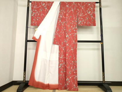 平和屋着物●洗える最高級着物　＜英＞はなぶさ謹製　小紋　更紗草花文　AABG5861ck