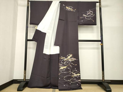 平和屋着物●訪問着　駒刺繍　扇面花文　正絹　逸品　未使用　AABG5869ck