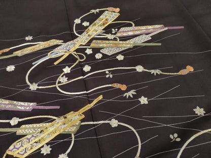 平和屋着物●訪問着　駒刺繍　扇面花文　正絹　逸品　未使用　AABG5869ck