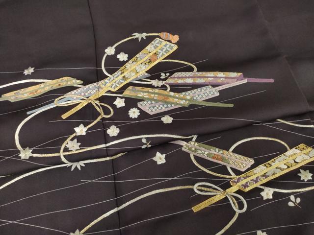 平和屋着物●訪問着　駒刺繍　扇面花文　正絹　逸品　未使用　AABG5869ck