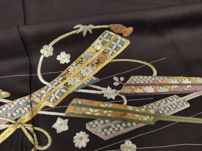 平和屋着物●訪問着　駒刺繍　扇面花文　正絹　逸品　未使用　AABG5869ck