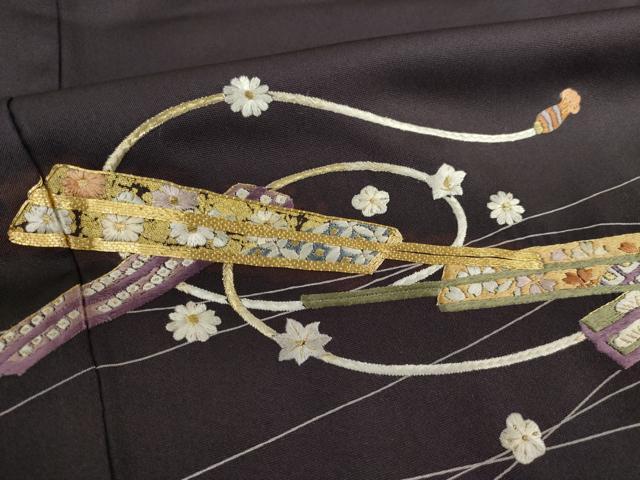 平和屋着物●訪問着　駒刺繍　扇面花文　正絹　逸品　未使用　AABG5869ck