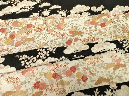 平和屋着物●訪問着　駒刺繍　吉祥松文　黒地　金彩　正絹　逸品　AABG5870ck
