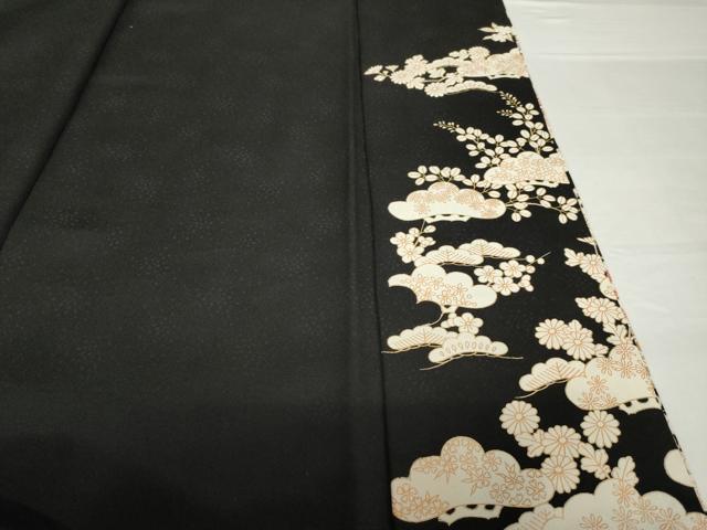 平和屋着物●訪問着　駒刺繍　吉祥松文　黒地　金彩　正絹　逸品　AABG5870ck