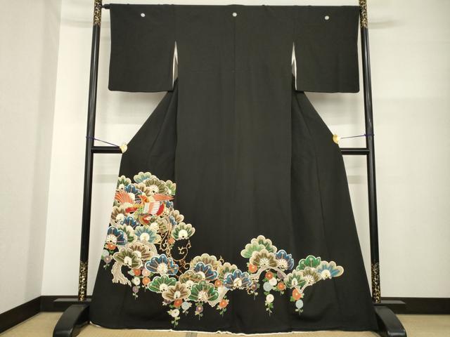 平和屋着物●豪華黒留袖　駒刺繍　鳳凰松文　金彩　三越扱い　正絹　逸品　AABG5871ck