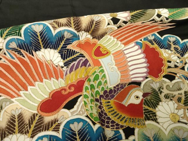 平和屋着物●豪華黒留袖　駒刺繍　鳳凰松文　金彩　三越扱い　正絹　逸品　AABG5871ck