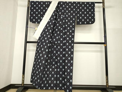 平和屋着物●久留米絣　単衣　七宝文　綿　逸品　AABG5872ck