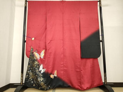 平和屋着物●豪華振袖　花蝶文　暈し染め　金銀彩　正絹　逸品　AABG5874ck