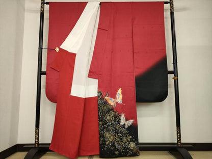 平和屋着物●豪華振袖　花蝶文　暈し染め　金銀彩　正絹　逸品　AABG5874ck