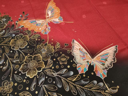 平和屋着物●豪華振袖　花蝶文　暈し染め　金銀彩　正絹　逸品　AABG5874ck