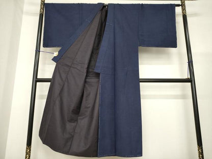平和屋着物●男性　紬　アンサンブル　色無地　青褐色　正絹　逸品　未使用　AABG5877ck