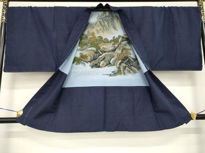 平和屋着物●男性　紬　アンサンブル　色無地　青褐色　正絹　逸品　未使用　AABG5877ck