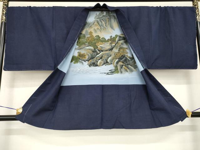 平和屋着物●男性　紬　アンサンブル　色無地　青褐色　正絹　逸品　未使用　AABG5877ck