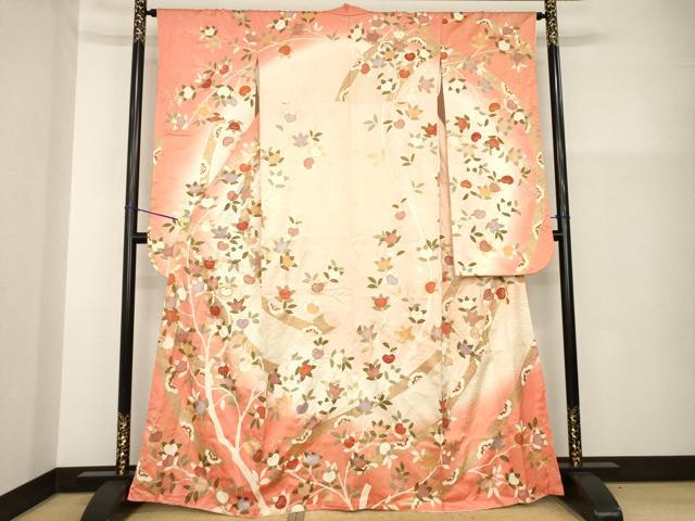 平和屋着物●十日町老舗ブランド　吉澤友禅　吾妻徳穂　振袖　駒刺繍　橘文　金彩　松坂屋扱い　正絹　逸品　AABG5878ck